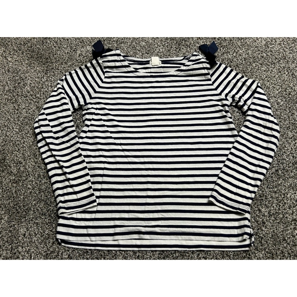 Kk11 Crewcuts J.Crew Girls Navy White Striped Long Sleeve Bow Shoulder Top Sz 10